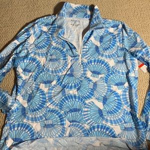 IB KUL Womens XL Blue and White long Sleeves Front Zip Golf Shirt